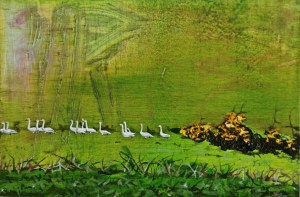 'Heading towards where the Light goes down' oil on board, 10 x 15 cm, (Private Collection)