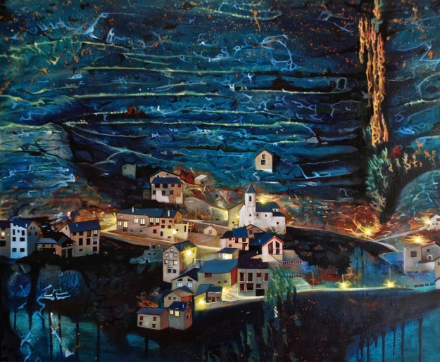 The Village of Burg, seen from Ferrara, oil on board, 64 x 77 cm