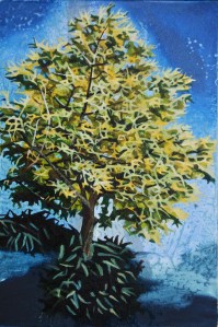 Shedding Shades of Blue Tree, oil on panel, 15 x 10 cm