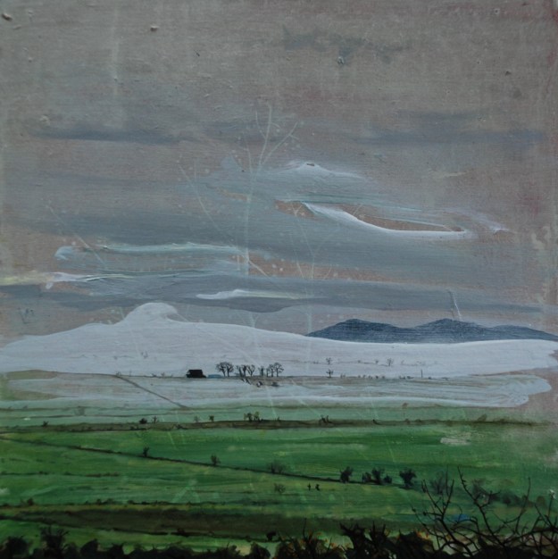 Fog Down in the Burn Fields, oil on board, 25.5 x 25.5 cm
