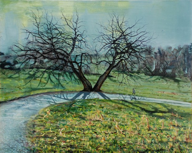 Poetess on a Curved Road, oil on board, 40 x 50 cm