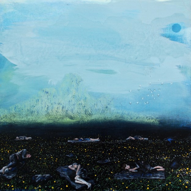 Sleepers, oil on board, 38.2 x 38.2 cm